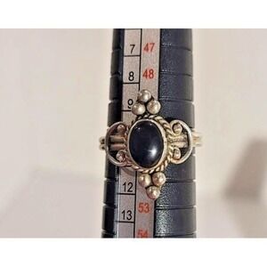 Sterling Silver 925 Black Onyx Gemstone Ring 5.5 Oval Cabochon Boho Statement